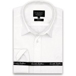 Heren Overhemd - Slim Fit - Luxury Plain Satijn - Wit - Maat XL