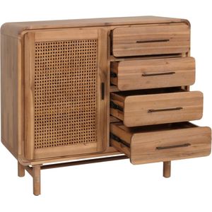 Ladekast MCW-M47, kast dressoir highboard, opbergvakken lade, rotan acacia massief hout gebeitst 101x109x45cm 44kg