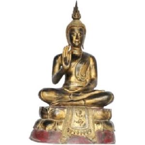 Fine Asianliving Sukhothai Zittende Boeddha Zwart Rood Goud Handgemaakt van Stevige Boomstam B75xD40xH92cm