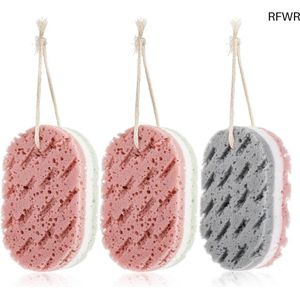 RFWR® Diepe Exfoliatie Bad Spons Set 3 Stuks – Zachte Loofah Body Scrubber voor Douche en Baden