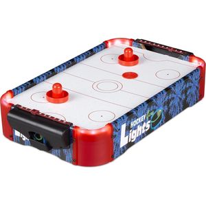 Relaxdays Mini Airhockey - Led Airhockeytafel - Tafelmodel - met Rode Leds - Hockey