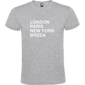 Grijs t-shirt met "" London, Paris , New York, Breda "" print Wit size XXXL
