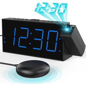 Projectie Wekker voor Slaapkamer met Trillende Functie voor Slechthorenden, 180° Projector, Dubbele Wekker en Dimmer