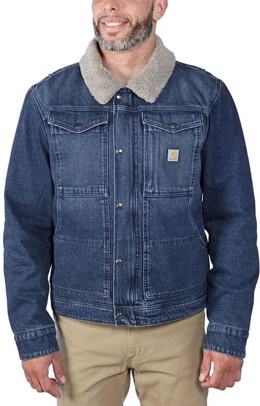 Carhartt - Relaxed Fit Denim Jacket - Blauw - 100% Katoen - Sherpa Voering