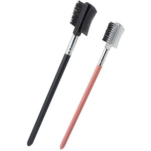 Eyebrow Comb, 2 Pieces Eyebrow Brush, Eyelash Brush, Wooden Stand for Women, Makeup, Cosmetics, Eyebrow Comb, Eyelashes, Tools, Black and Pink for Daily Makeup