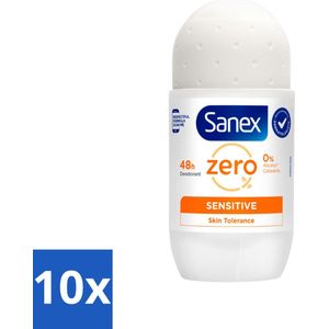10 x Sanex Deodorant Roller Zero% Sensitive Skin 50 ml - Deodorant Voor Vrouwen - Langdurige Bescherming - Deodorant 50 Ml