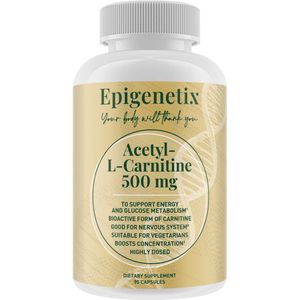 Epigenetix - Acetyl-L-Carnitine 500mg - 90 premium capsules - Stimuleert energieproductie en vermindert vermoeidheid, ter ondersteuning van de concentratie, ondersteunt spierherstel en atletische prestaties & beschermt zenuwcellen
