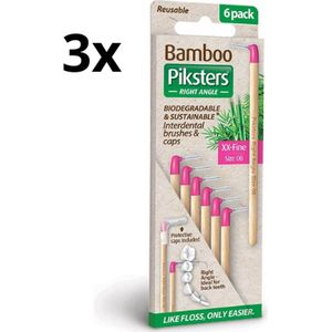 Piksters Bamboe Ragers Hoek - Maat 00 XX - Fijn Roze - 3 x 6 stuks - Voordeelverpakking
