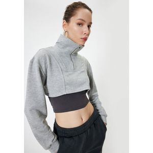 Koton - Sweatshirt - Grijs - Halve Rits - Normale Pasvorm