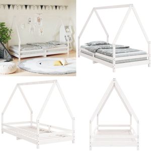vidaXL Kinderbedframe 90x190 cm massief grenenhout wit - Kinderbedframe - Kinderbedframes - Kinderbed - Peuterbed