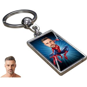 Spiderman Karikatuur Man - Gepersonaliseerde Karikatuur Sleutelhanger met Jouw Foto - Cadeau - Verjaardag - Kerst - Kado - Valentijn - Gepersonaliseerd Cadeau