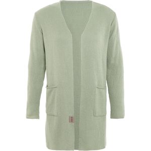 Knit Factory Ella Lang Gebreid Vest - Gebreide dames cardigan - Lang vest tot over de knie - Zwart damesvest gemaakt uit 30% wol en 70% acryl - Sage Green - 36/38