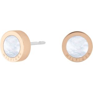 Tommy Hilfiger - Oorstekers - Roestvrij Staal - Roségouden Ionenplating - Witte Parelmoersteen
