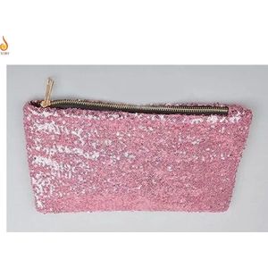 Fiory Make-Up Tasje Roze pailletten | Handtas | volledig pailletten | 28x18x1.5 cm| met panterprintje aan de binnenzijde| elegant| Roze