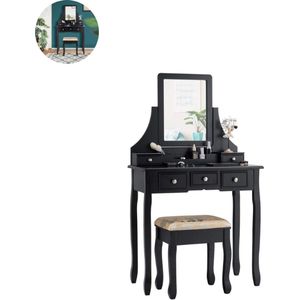 Kaptafel met spiegel en verlichting - Make up tafel - Make up - Toilettafel - Met lades - Zwart