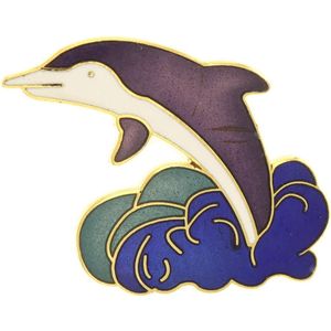 Behave - broche dolfijn paars wit emaille - speelse oceaanstijl