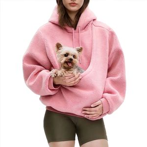 Nieuwe Europese en Amerikaanse herfst/winter Pet Bag Hoodie - Grote damessweatshirt - Draagtas met voorvak - Geschikt voor kleine huisdieren - Roze , maat M