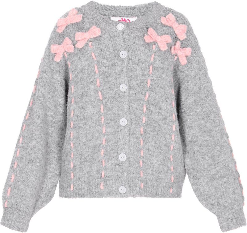 MYMO - Gebreid Vest - Grijs Gemêleerd - Lichtroze