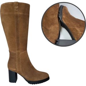 Stravers - Comfortabele Lange Laarzen bruin met Hak Profielzool Maat 42 Grote Maten Dameslaarzen