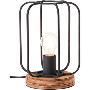 BRILLIANT lamp, Tosh tafellamp antiek hout/zwart korund, 1x A60, E27, 40W, hout uit duurzame bosbouw (FSC)