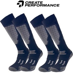 CREATEPERFORMANCE - skisokken - Thermo sokken -Wintersportsokken - Zwart - DUO pack (2 stuks) - Unisex - Maat 34-39