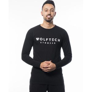 Wolftech Gymwear T-shirt Lange Mouwen Heren - Zwart - M - Met Groot Logo - Sportkleding Heren