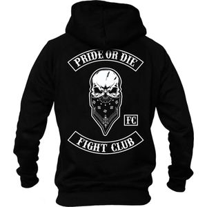 PRIDE or DiE ""FIGHT CLUB"" Hoodie Sweatshirt Zwart Wit - S