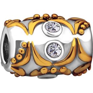 Quiges - 925 - Zilveren - Bedels -Sterling zilver - Beads - 14 Karaat Verguld Patroon met Zirkonia Kraal Charm - Geschikt – voor - alle bekende merken - Armband Z397