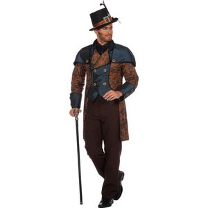 Wilbers & Wilbers - Steampunk Kostuum - Steampunk Jas Industrieel - Man - Bruin - Maat 56 - Carnavalskleding - Verkleedkleding