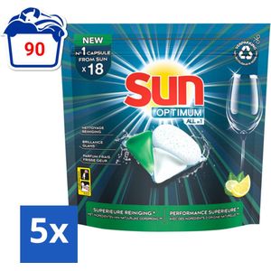 Sun Optimum - All-in-1 - Vaatwasmiddel - Capsules - Citroen - 18 Capsules - Bulkverpakking - 5 stuks