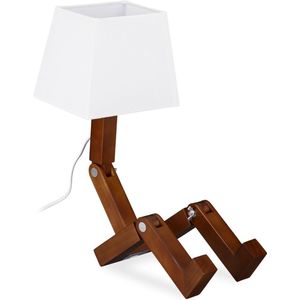Relaxdays tafellamp robot - nachtlamp - schemerlamp - kinderlamp hout - bureaulamp bruin