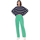 Trendyol Zwarte Rechte/Rechte Geplooide Geweven Broek Twoss19Wx0017