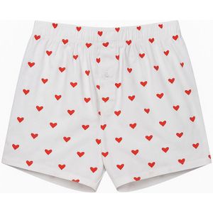 Valentijn Onderbroek Heren - Wit met rode Harten - Maat L
