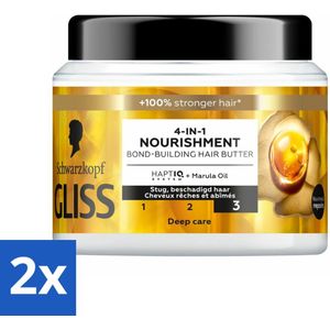2 x Gliss - Haarmasker - 4in-1 Hair Butter - Voor Intensieve Herstelverzorging - 400 ml - Haar Masker - Haar Herstel - Droog Haar - Beschadigd Haar - Glans