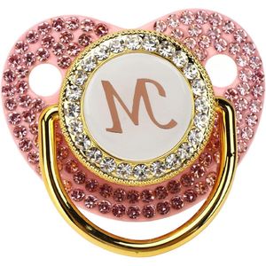 Need in Dummies with Hidden Rhinestones Curved Design Gold Pacifier Ergonomic for Home - Letter M .