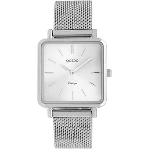 OOZOO Timepieces - Zilverkleurige horloge met zilverkleurige metalen mesh armband - C9841