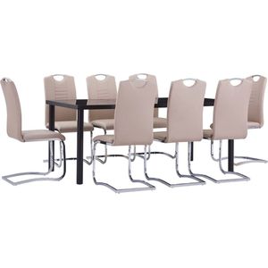 The Living Store 9-delige Eethoek kunstleer cappuccino - Eetkamerset - Eettafel - Eetkamerstoelen - Salontafel - Koffiezetapparaat