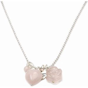 Heaven Eleven ketting rvs ballchain met een rosequartz hart/bloem natuursteen