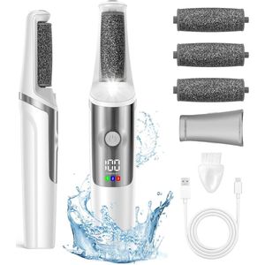 Elektrische eeltverwijderaar voor voeten - Elektrische voetvijl - Professionele eeltverwijderaar - Voetverzorgingsset van 6 stuks - Voetvijl - 3 instelbare snelheden - Voor dode huidcellen, eelt - Eeltverwijderaar voor voeten - Eeltkrabber - Wit