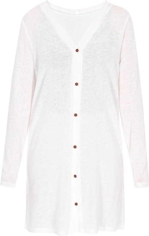 Usha - Gebreid Vest - Wit - V-hals - Lange Mouwen