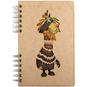 KOMONI - Duurzaam houten Notitieboek - Dagboek -  Gerecycled papier - Navulbaar -  A5 - Gelinieerd -  Fabeltjeskrant: Chico Lama
