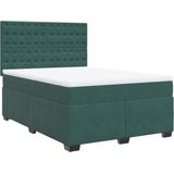 vidaXL - Boxspring - met - matras - fluweel - donkergroen - 140x200 - cm