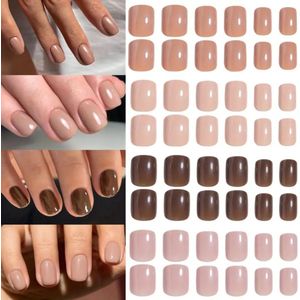 GUAPÀ® Plaknagels Bruin Nude Tinten | 96 stuks valse nagels | Press On Nails | Zelfklevende Plaknagels | Nepnagels | Kunstnagels | Compleet plaknagels starterspakket | Nagels Wraps | Nail Art | Feest Nagels | 96 stuks plaknagels Bruin Nude Tinten
