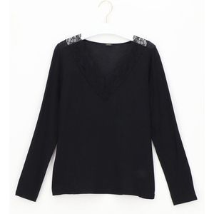 Oroblu - Perfect Line Cashmere - Lace T-Shirt - Zwart - Lange Mouwen