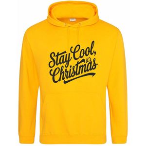 Gele (gold) hoodie met ""Stay cool, it's Christmas"" - maat XS - kersttrui, kerst, kerstmis, fout, kerstfeest, kerstmis, trui, kerstdiner, aankleding, hoody, hoedie