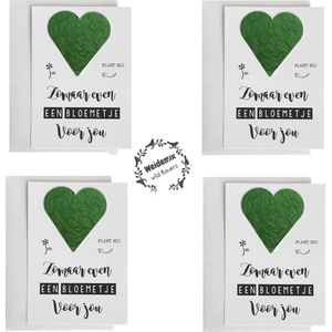 4 stuks bedankjes zaden cadeau kaarten zomaar een bloemetje - 4 x enkele A6 kaart inclusief enveloppen - originele wenskaarten met hart van groeipapier papier met zaden erin - kleine cadeautjes zomaar even iets leuks geven of sturen