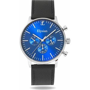 Elysian - Horloge Heren - Zilver - Vintage Leer - Waterdicht - Krasvrij Saffier - 43mm