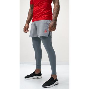 JUSS7 Sportswear - 2in1 Hardloop Broek met Telefoonzak Extra Lang - Grey - M