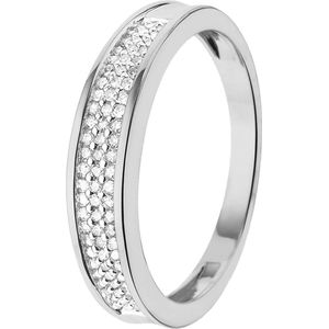 Lucardi Dames Ring met 75 diamanten 0,20CT - Ring - Cadeau - 14 Karaat Goud - Witgoud