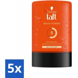 5 x Taft - Maxx Power 8 - Styling Gel - Langdurige fixatie - 300 ml - Haarproducten - Mannen Haarproducten - Vegan Gel - Alcoholvrije Gel